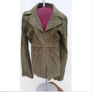 ***SOLD Lovely Leather Jacket w Flair Sleeves Moss - Large